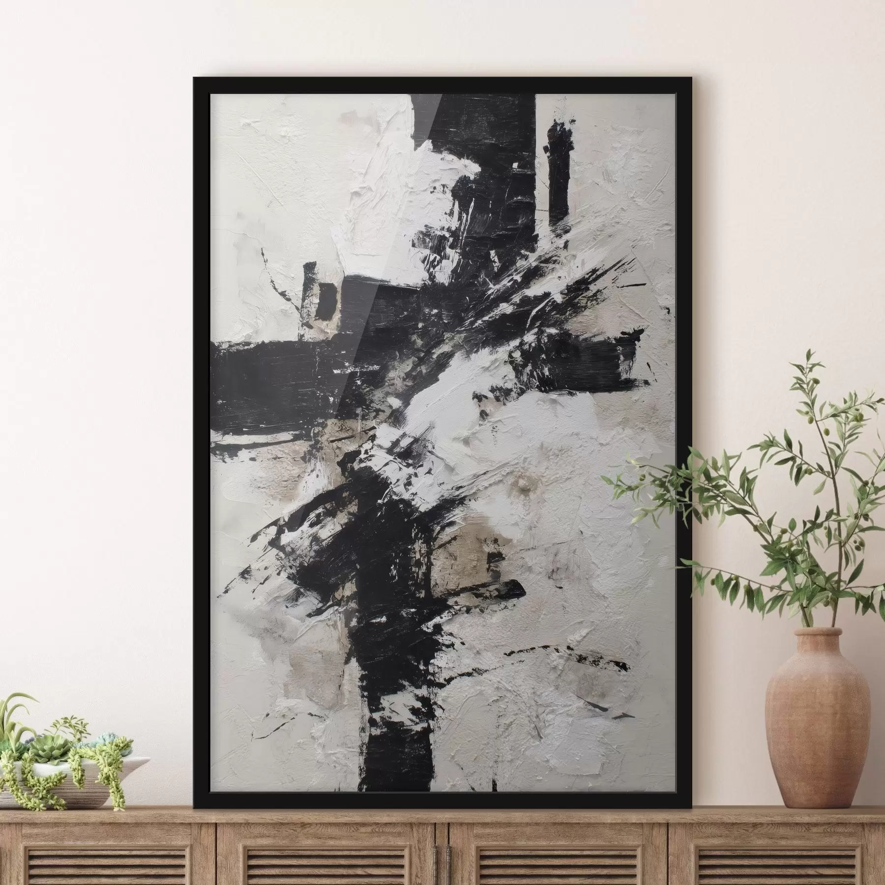  Schilderijen Modern abstract interieur met chaotische lijnen en volumetrische penseelstreken in canvas schilderstijl f47090
