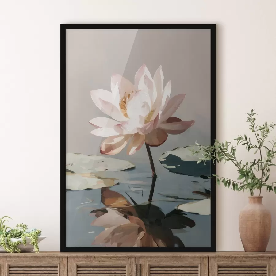 Fotobehang Witte lotus op een pastelkleurige achtergrond in olieverfstijl f47093