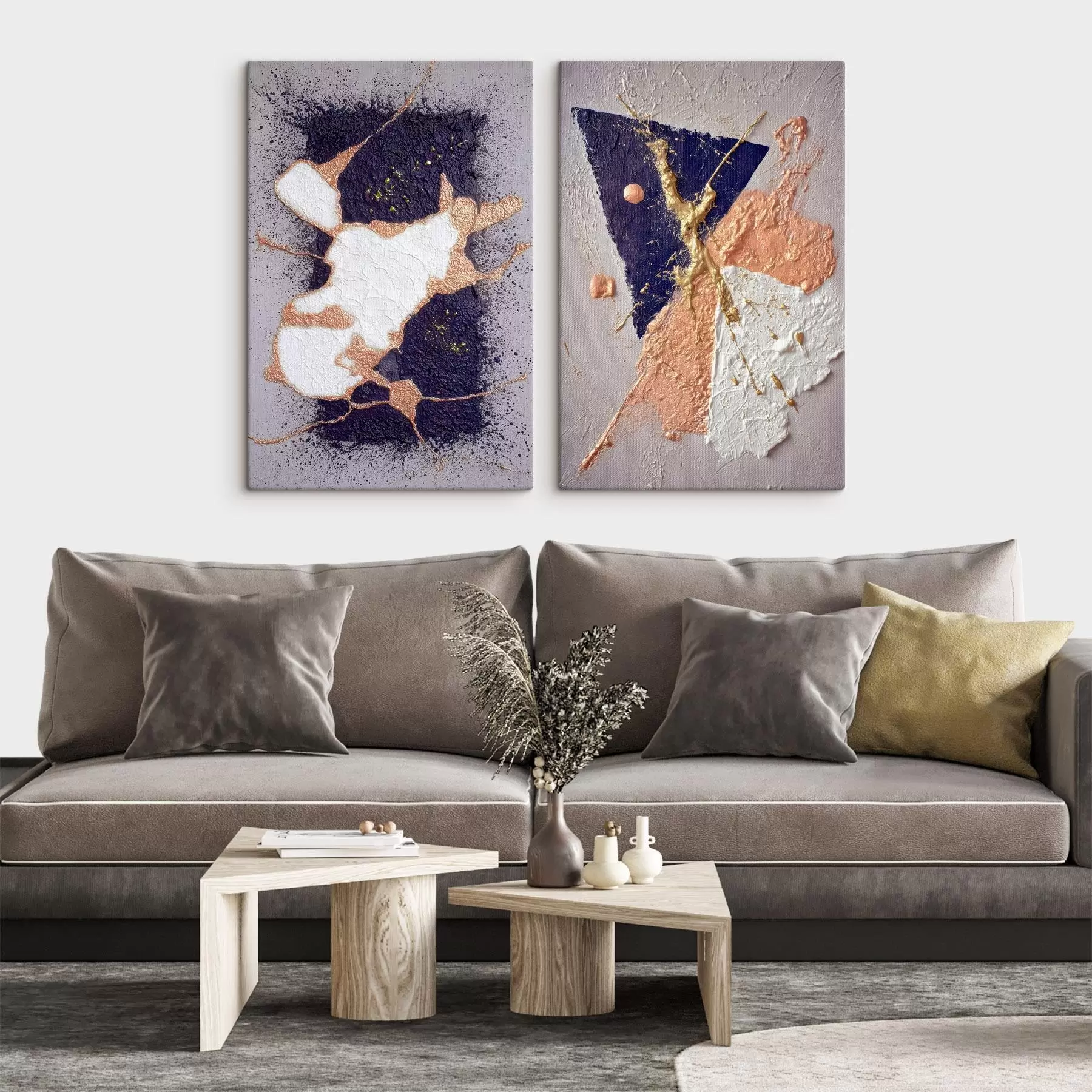  Schilderijen Abstract schilderij in een donker kleurenpalet met felgele accenten m01095