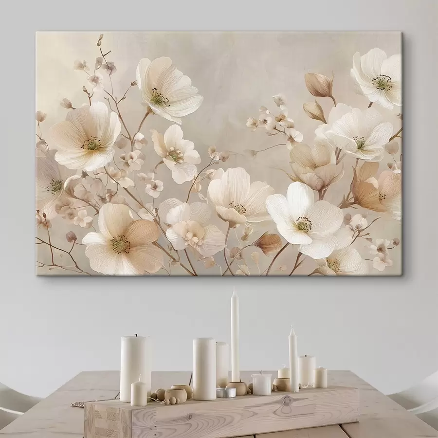  Schilderijen Grote bloemen op een lichte achtergrond s47650