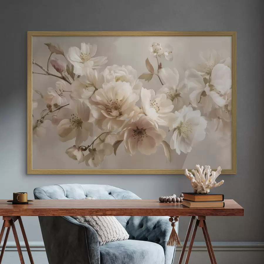 Fotobehang Tak met crèmekleurige bloemen f47646