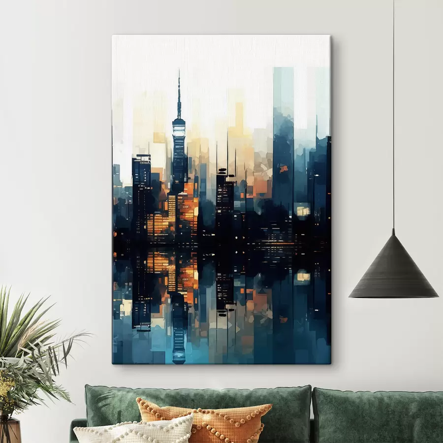  Schilderijen Avondzon in een grote stad s47677