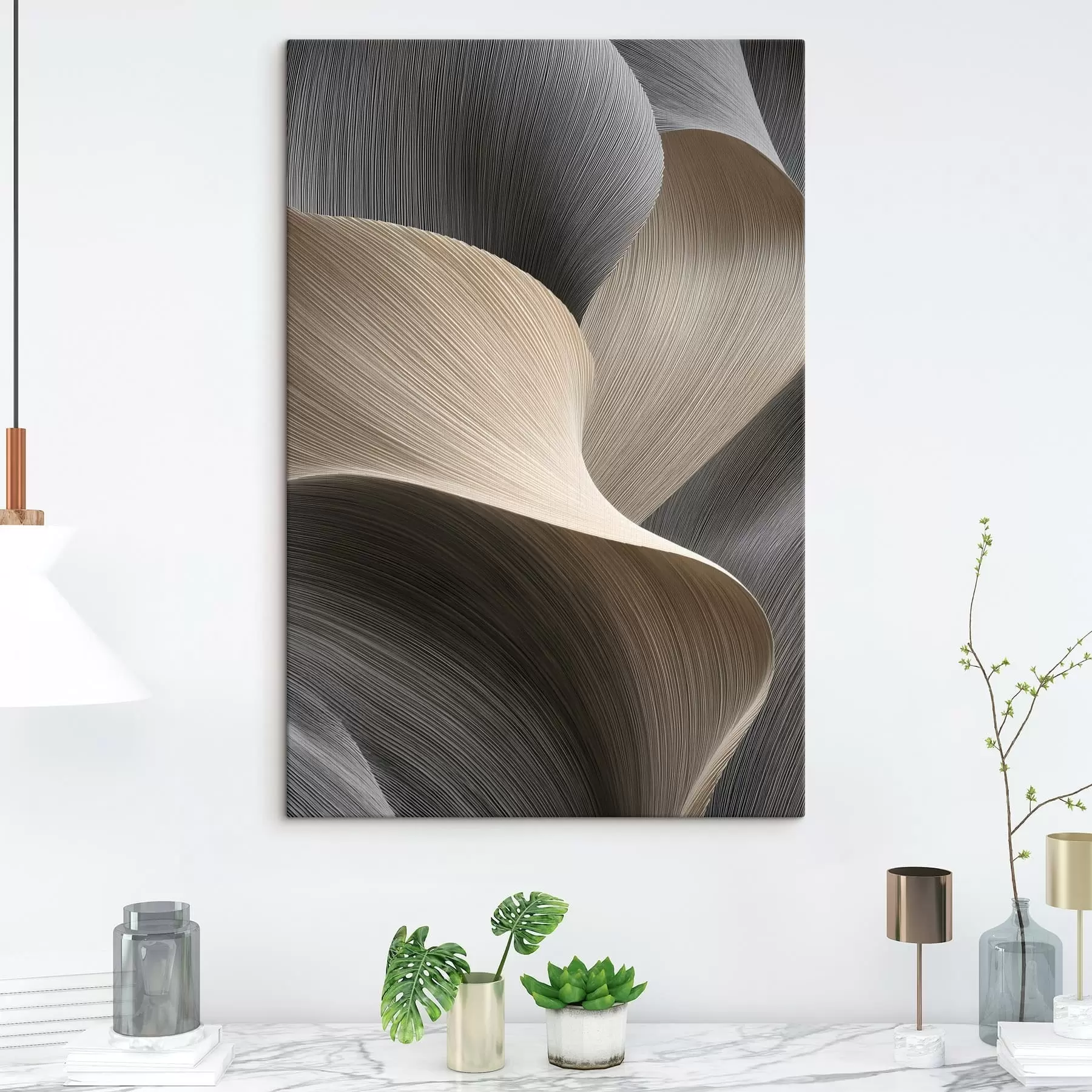 Schilderijen abstracte golven met imitatie van volume s47696
