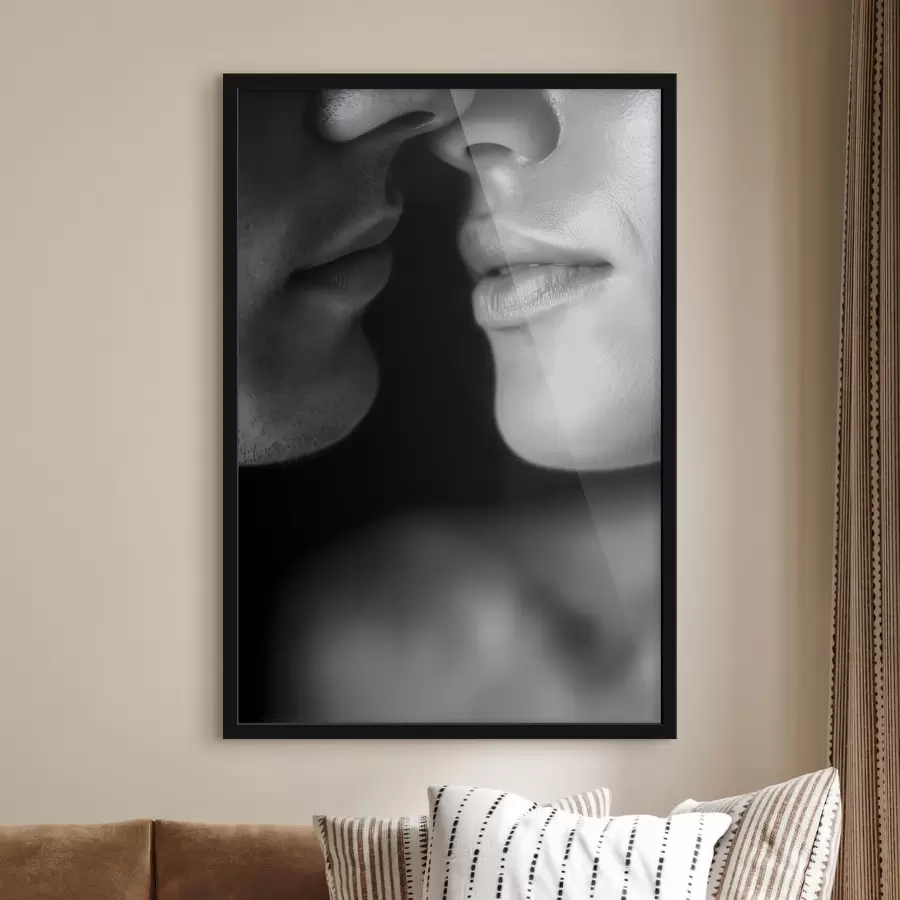Fotobehang zwarte en witte lippen van een man en een vrouw f47687