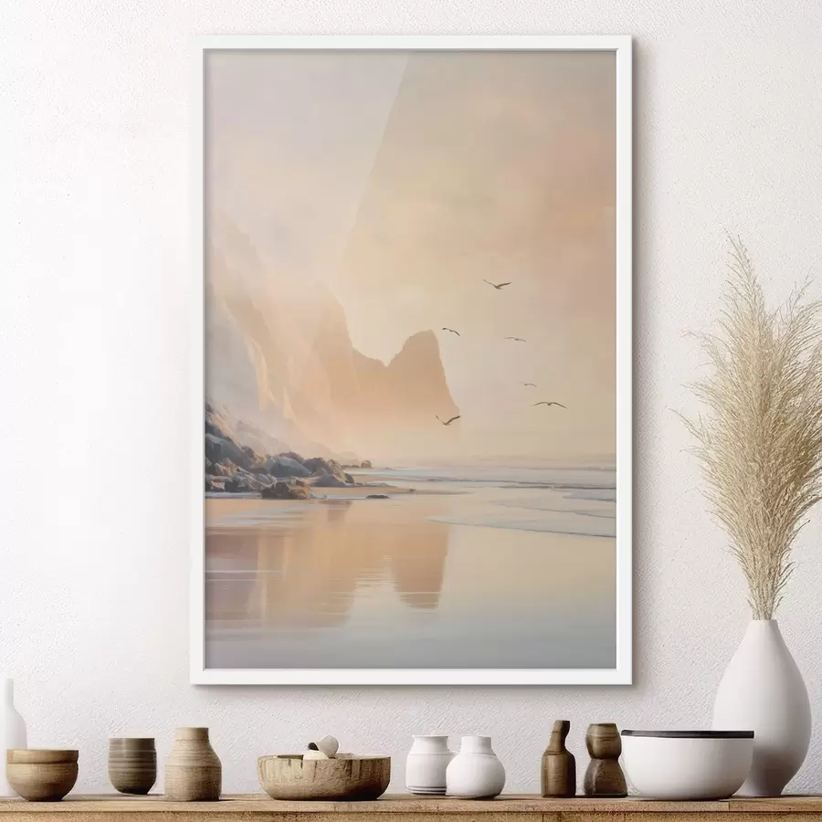 Fotobehang oceaanochtend tegen de achtergrond van bergen f47689