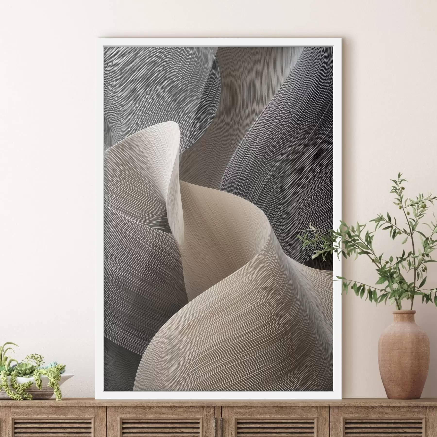 Fotobehang abstracte golven met imitatie van volume f47695