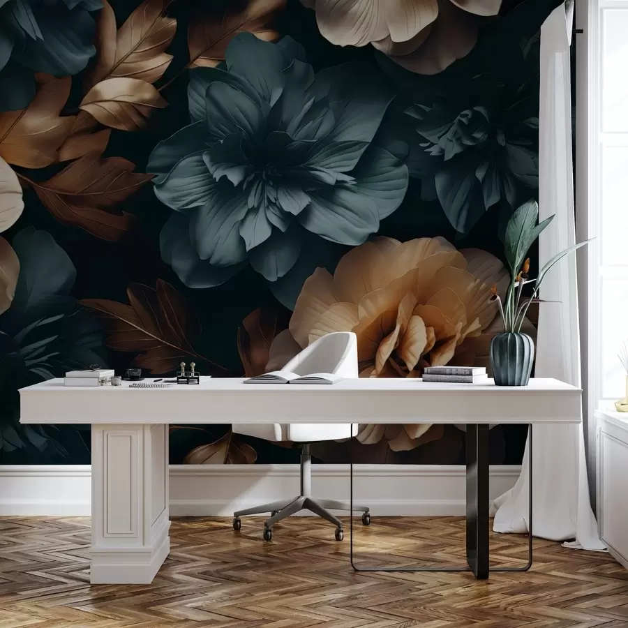 Fotobehang Donkere bloeiende tuin w05007