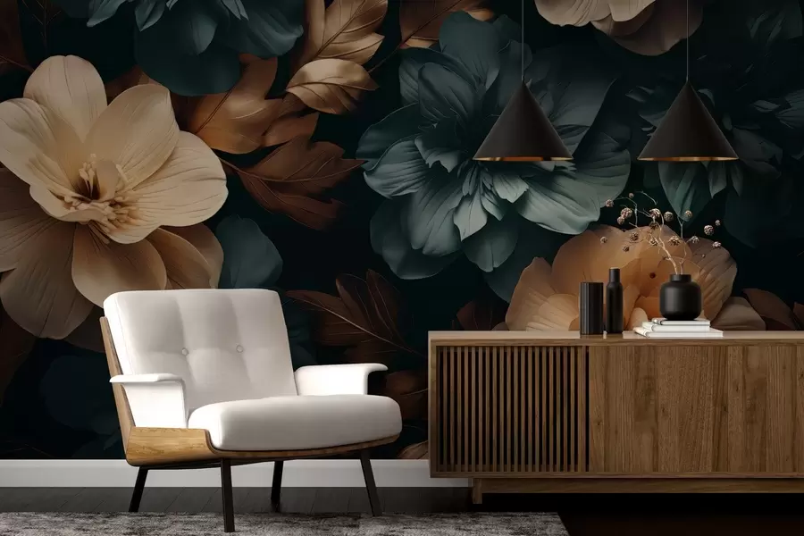 Fotobehang Donkere bloeiende tuin w05007