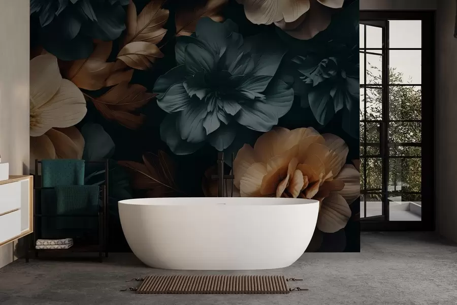 Fotobehang Donkere bloeiende tuin w05007