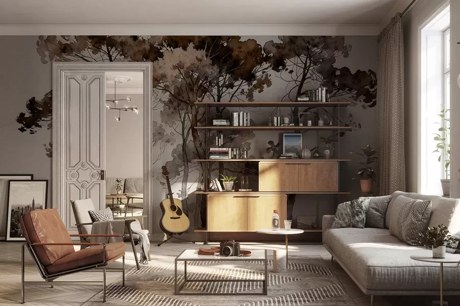 Fotobehang Geschilderde dennen w05173v1