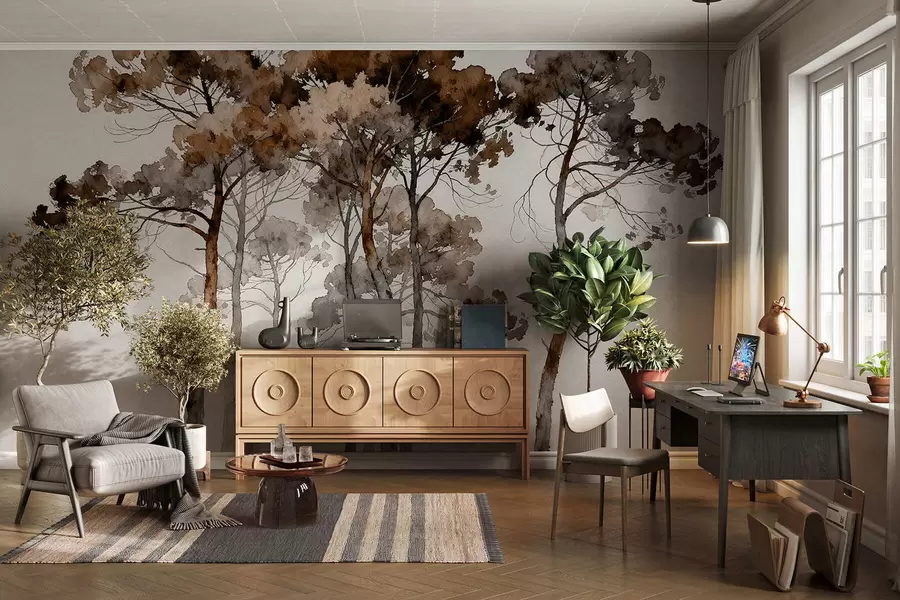 Fotobehang Geschilderde dennen w05173v1