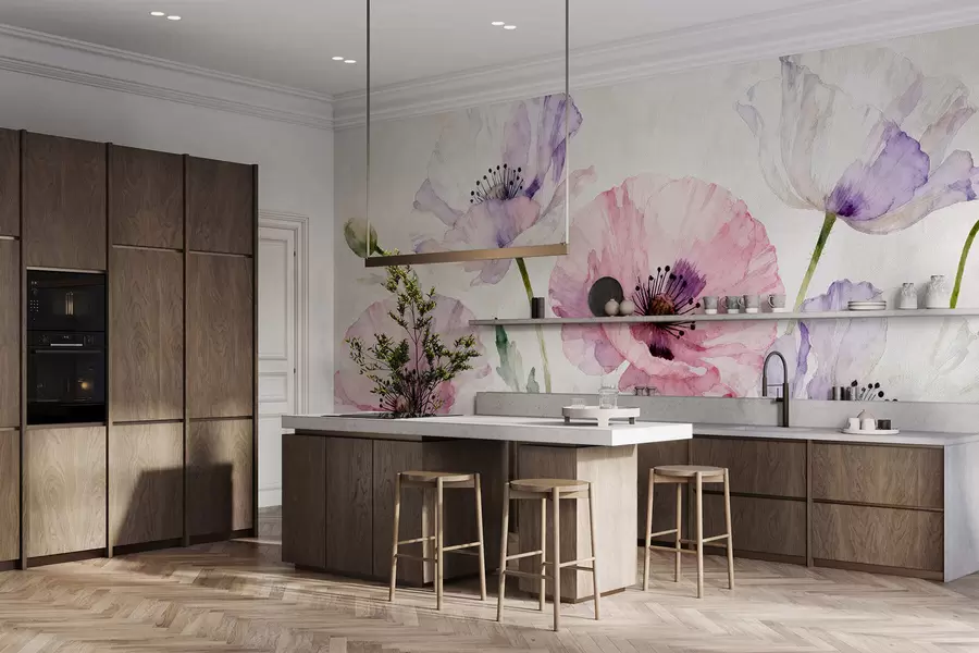 Fotobehang Aquarel klaprozen w05174