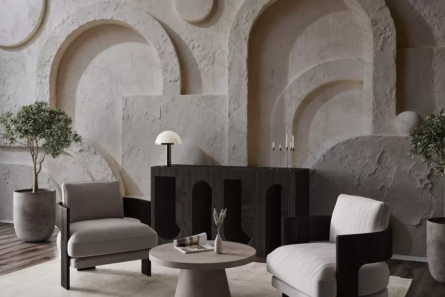 Fotobehang Volumetrische geometrie gemaakt van beton w05186