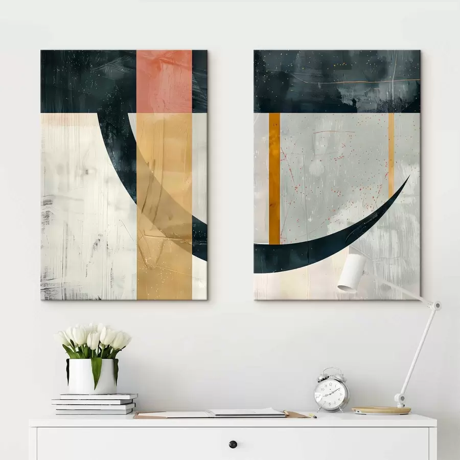  Schilderijen Geometrische vormen op een verweerde achtergrond m01285