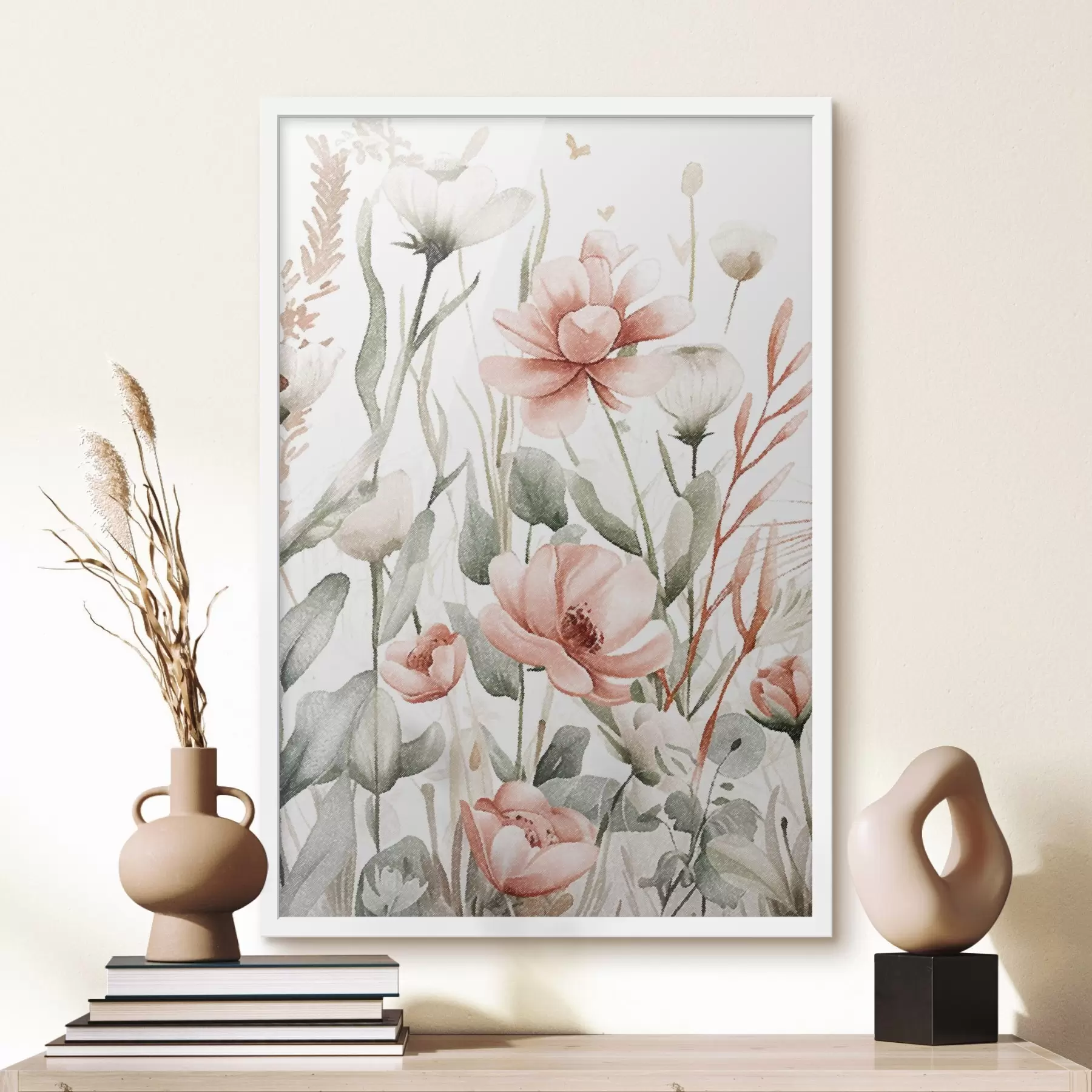 Fotobehang Aquarelbloemen, potlood-effect f47740