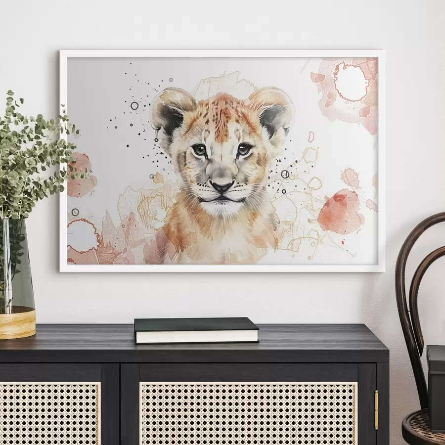 Fotobehang Aquarel leeuwenwelpje, potlood-effect f47742