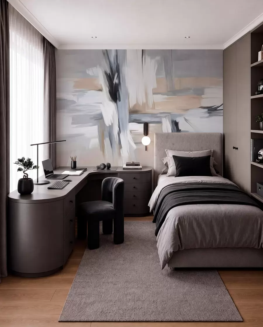 Fotobehang Abstracte schilderstijl met textuur en penseelstreken in tinten wit, grijs en beige w09651