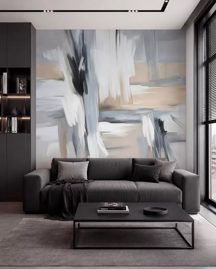 Fotobehang Penseelwerk in neutrale tinten w09651