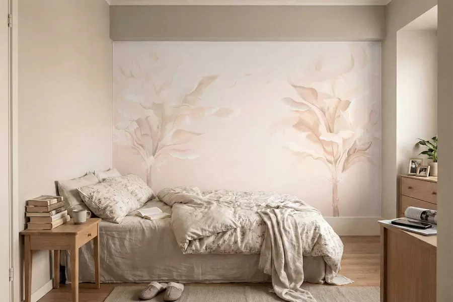 Fotobehang Luchtige decoratieve planten in warme crèmekleurige tinten w05126