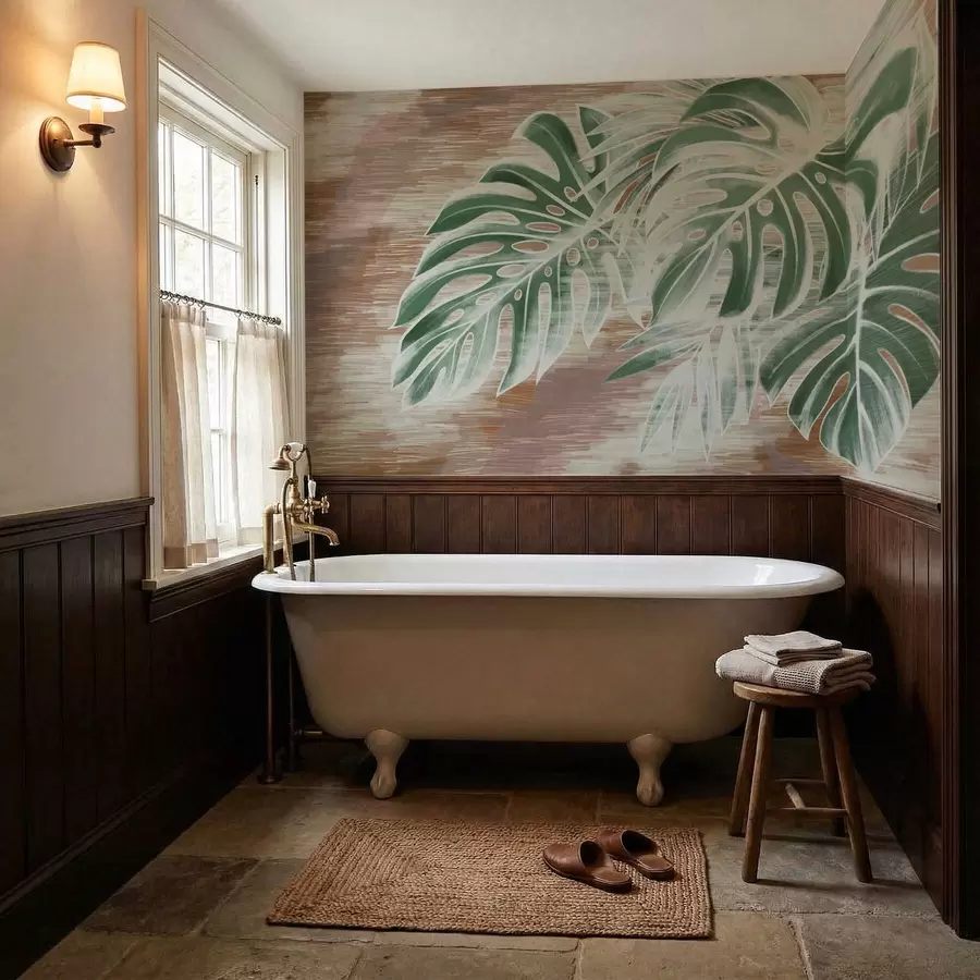 Fotobehang Groene bladeren op een warme, gestructureerde abstracte basis w05130v3