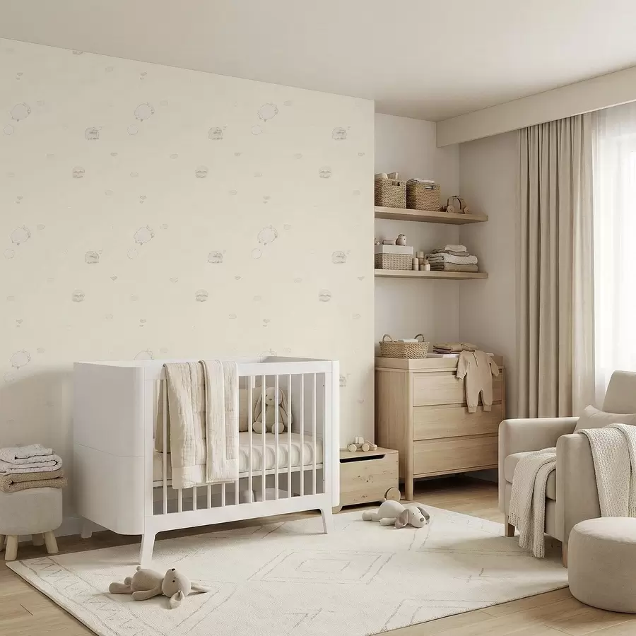 Fotobehang Leuk patroon met schapen en kleine hartjes a01109