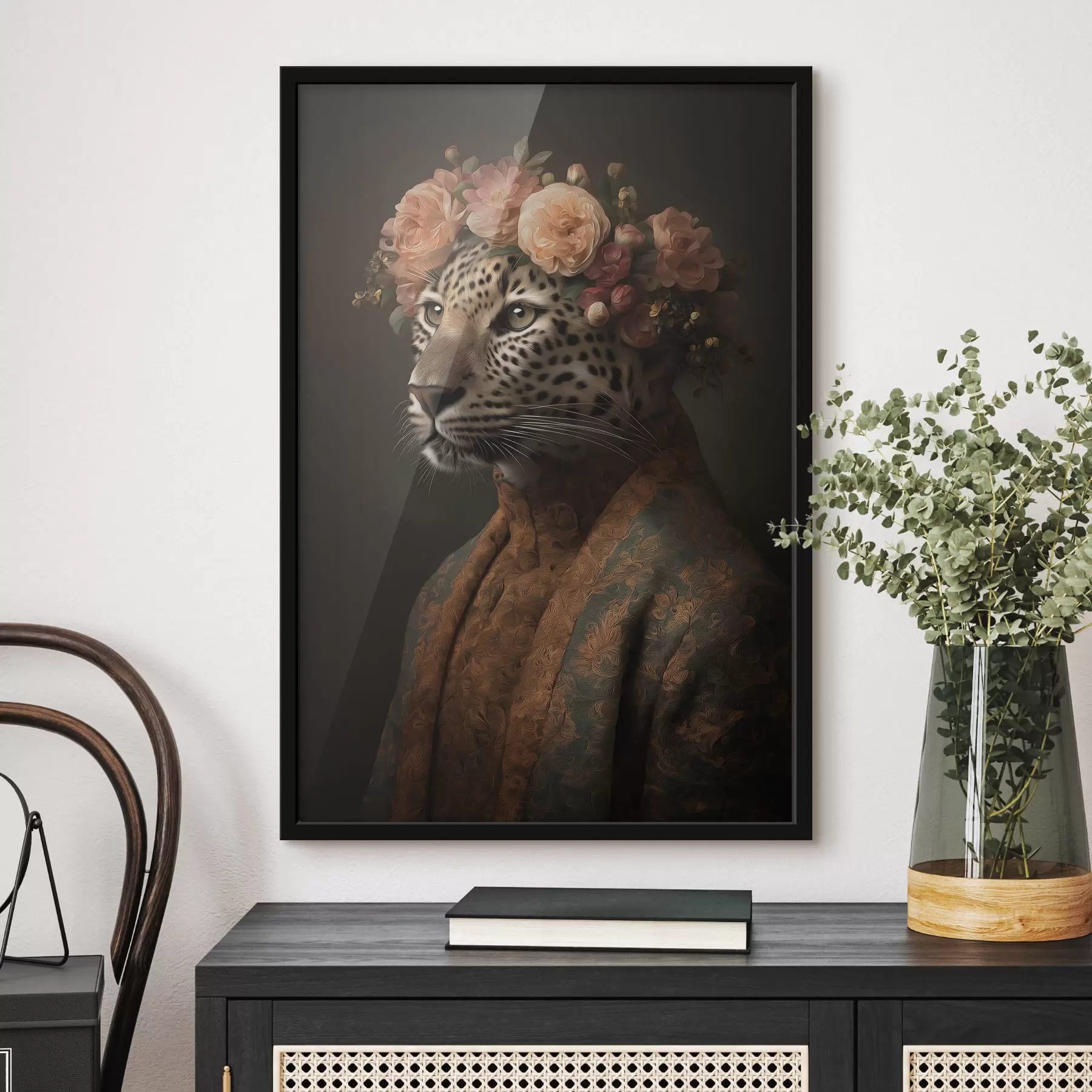 Fotobehang Luipaard met bloemen f47737