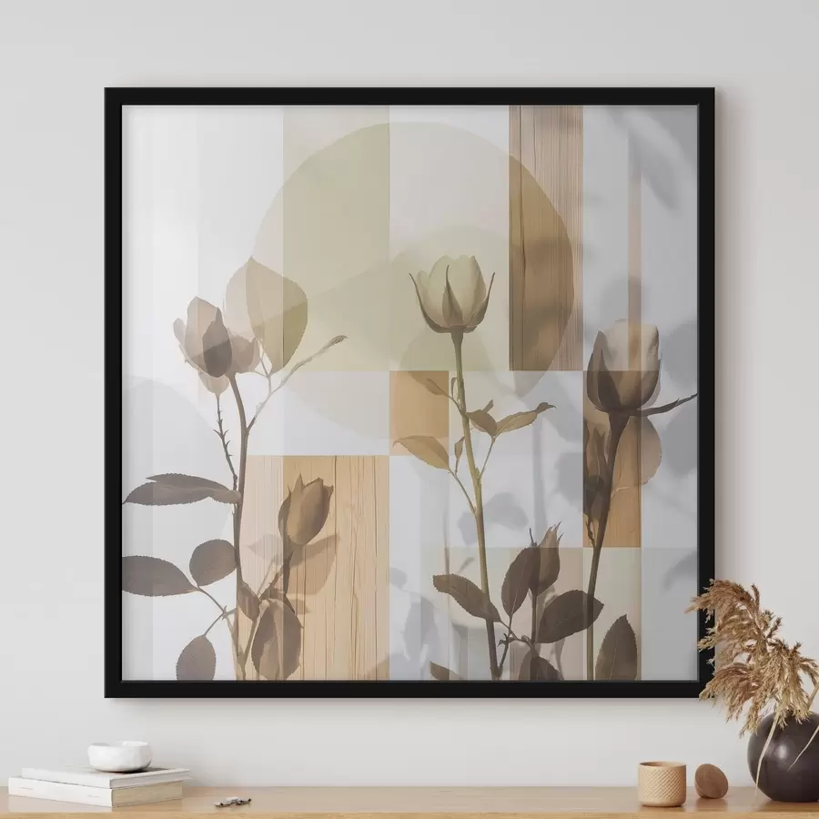 Fotobehang Abstractie met bloemen en geometrische vormen f47654