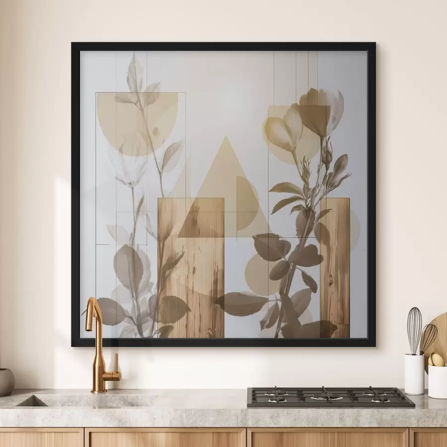 Fotobehang Abstractie met bloemen en geometrische vormen f47655