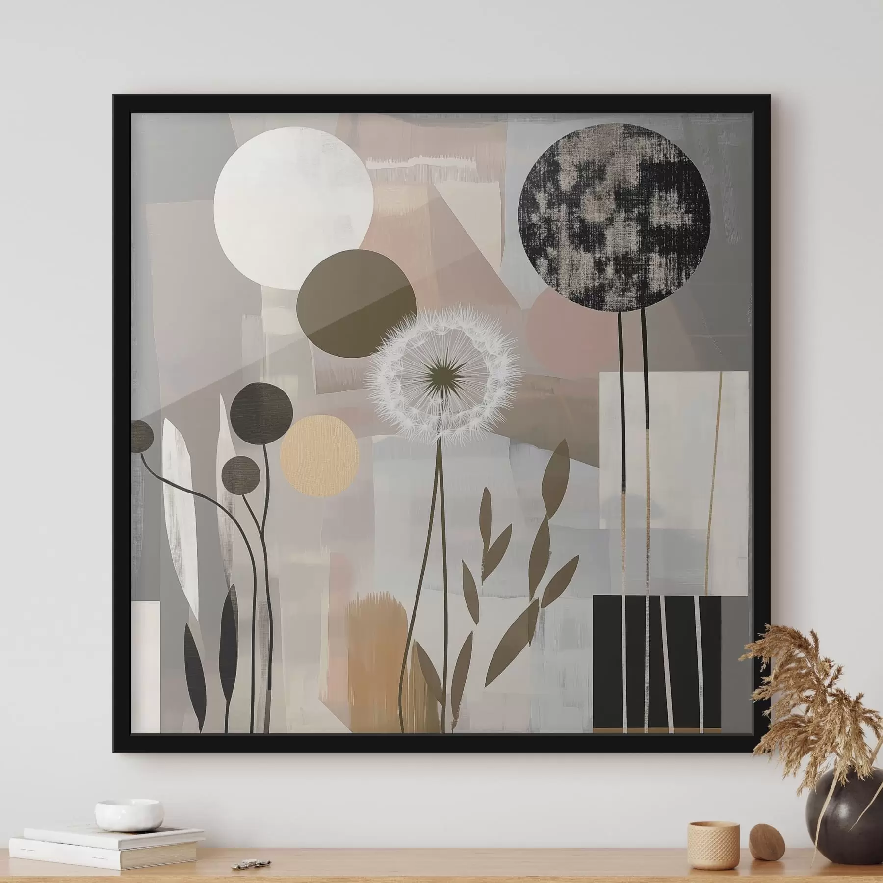 Fotobehang Abstractie met paardenbloemen en planten f47775