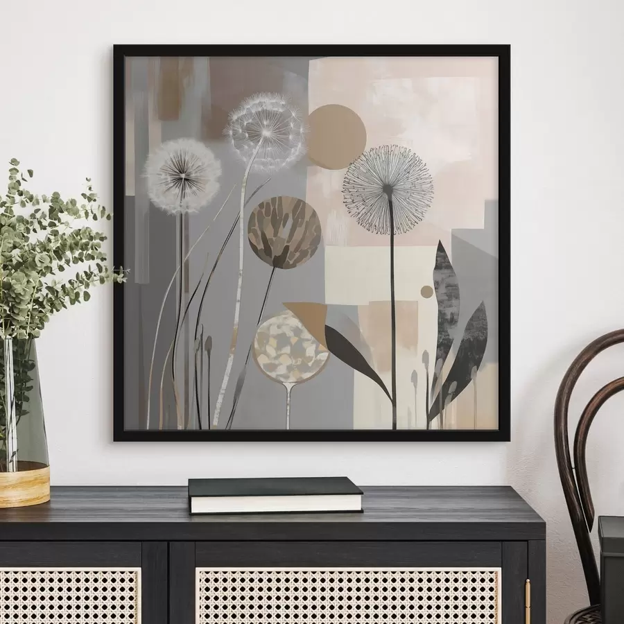 Fotobehang Abstractie met paardenbloemen en planten f47776