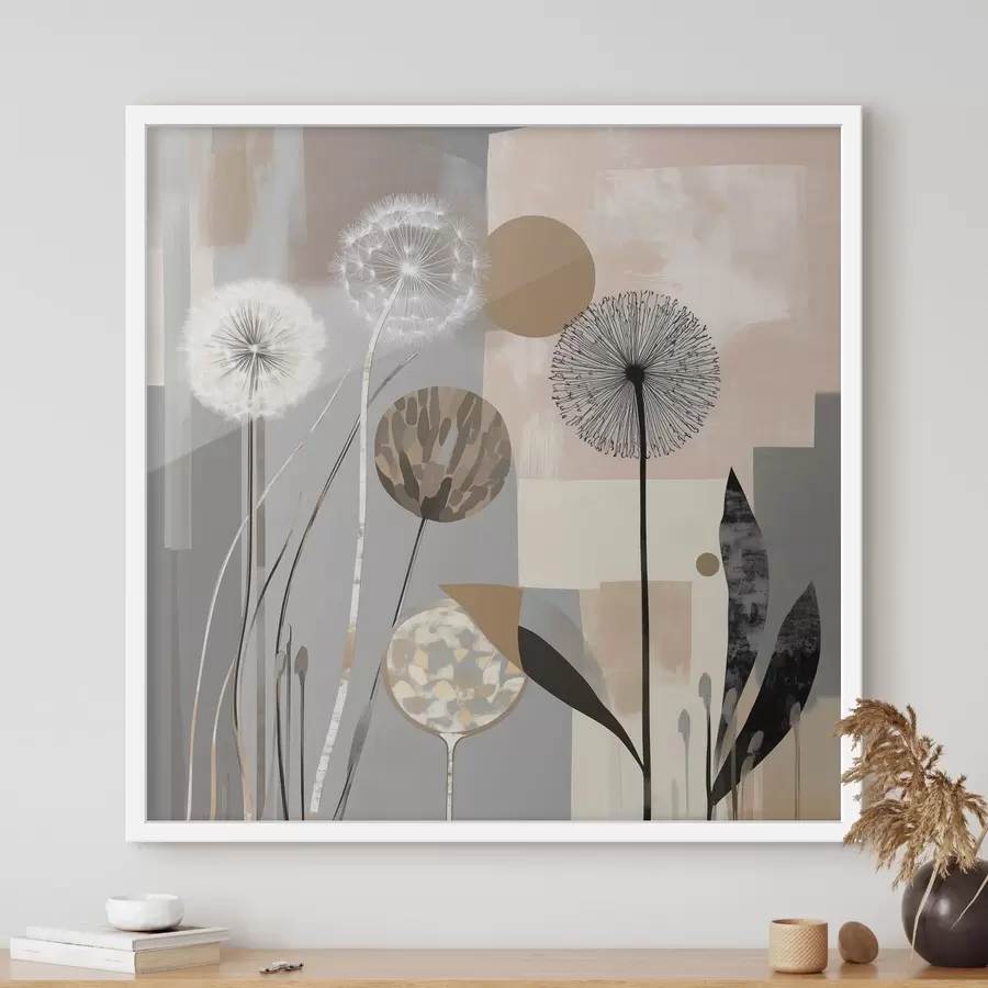 Fotobehang Abstractie met paardenbloemen en planten f47776