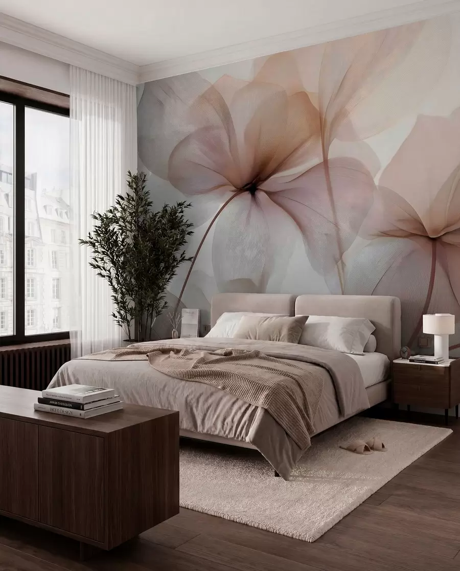 Fotobehang halfdoorzichtige bloemen met nerven w05070