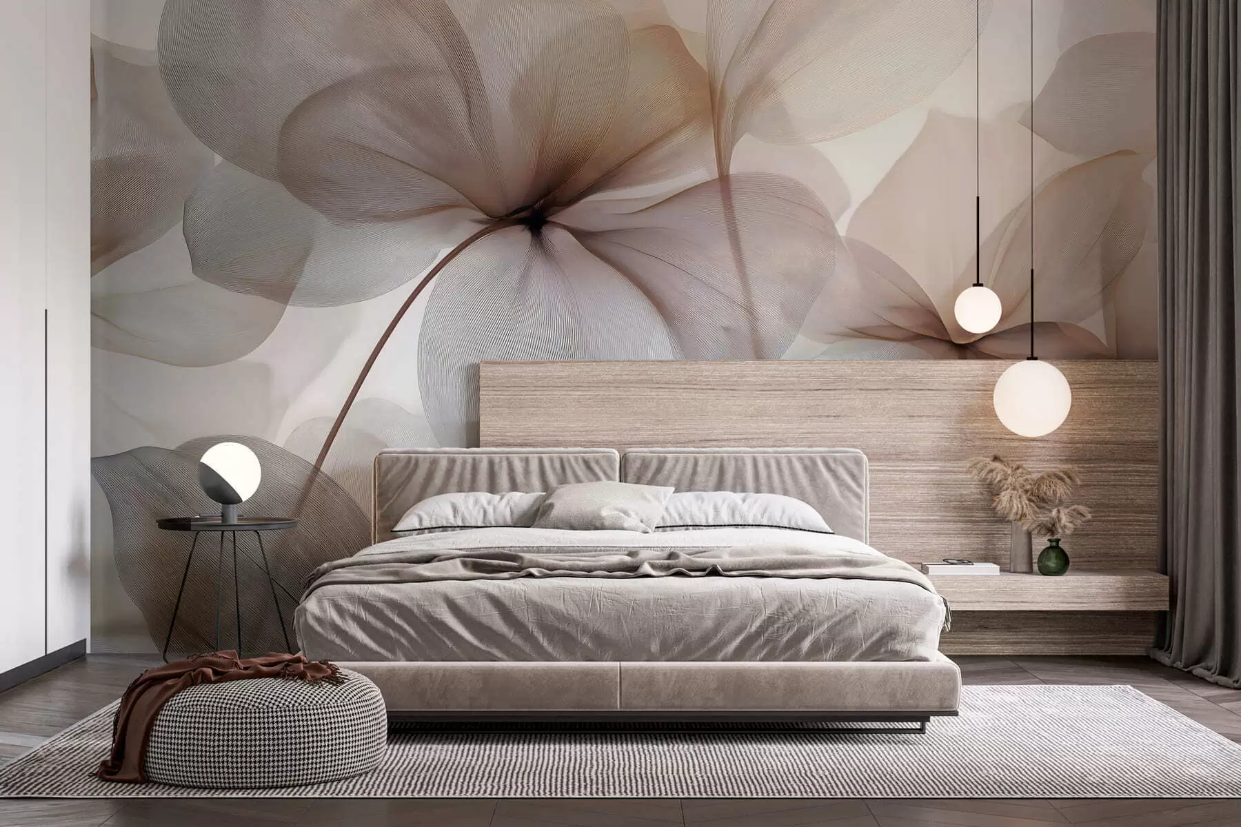 Fotobehang halfdoorzichtige bloemen met nerven w05070