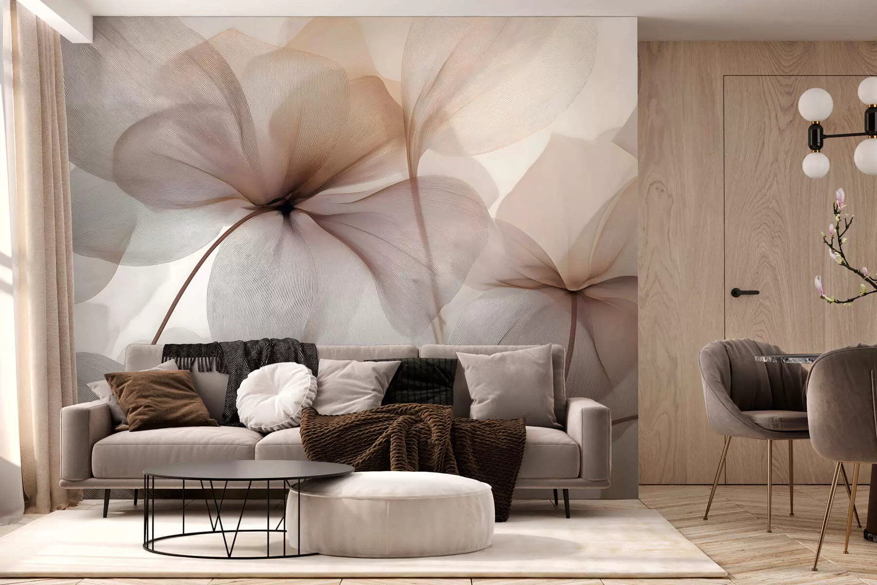 Fotobehang halfdoorzichtige bloemen met nerven w05070