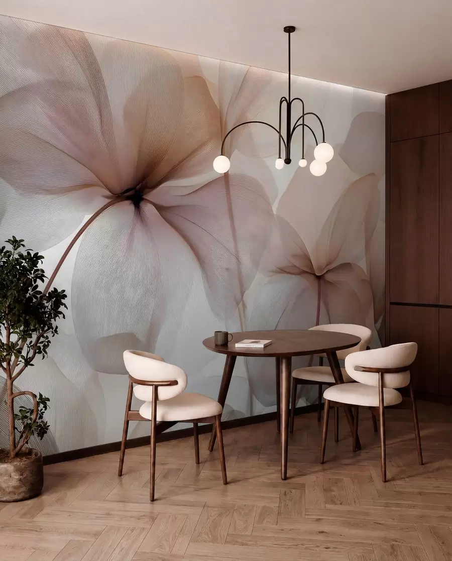 Fotobehang halfdoorzichtige bloemen met nerven w05070