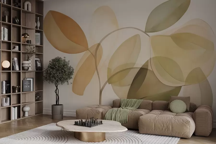 Fotobehang Abstracte bladeren imitatie van schilderij w05208