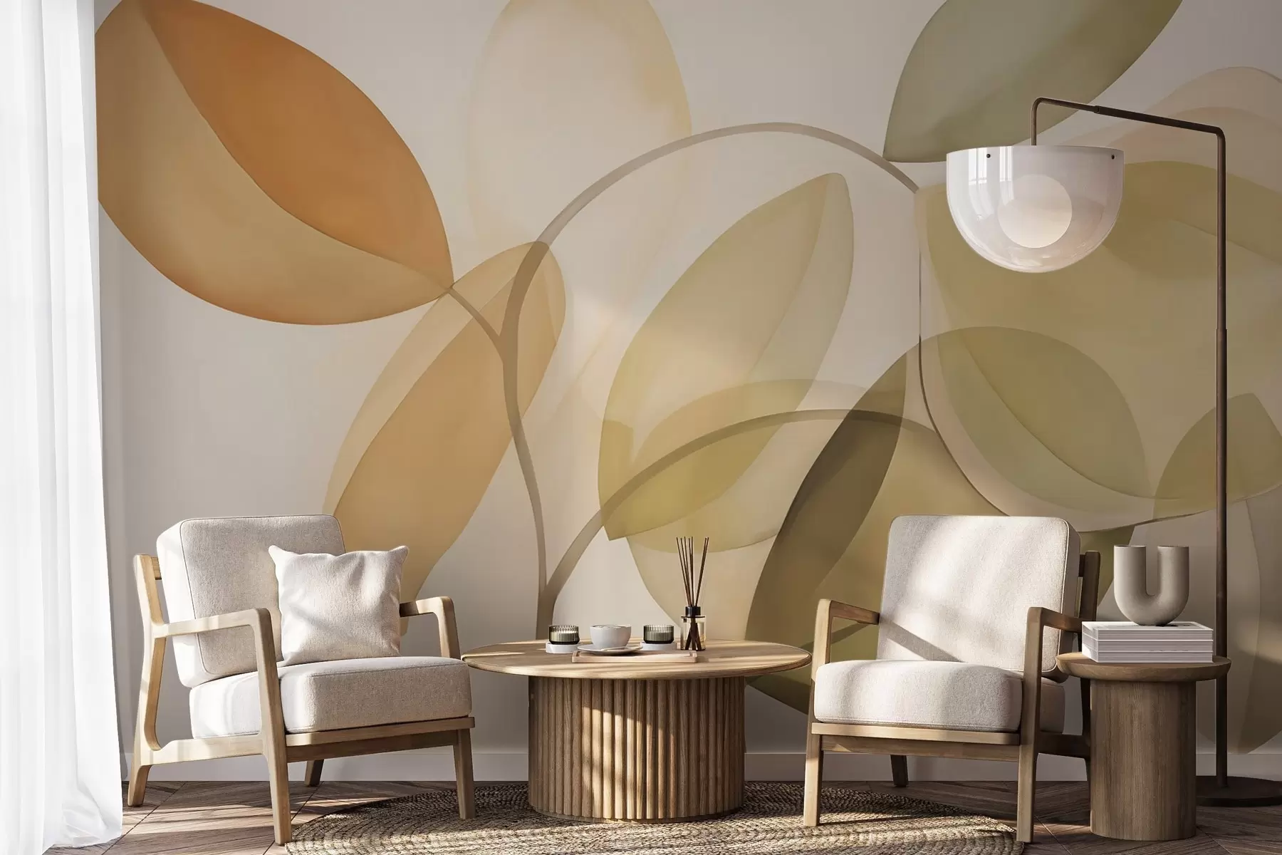 Fotobehang Abstracte bladeren imitatie van schilderij w05208