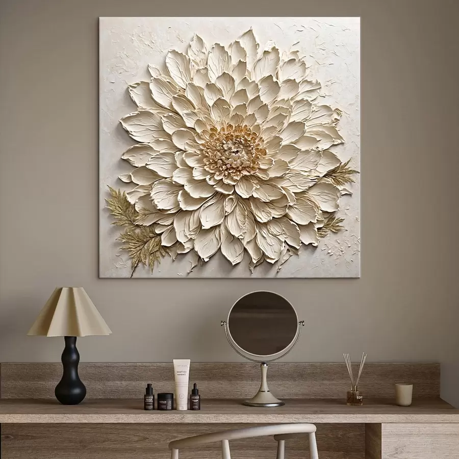  Schilderijen Getextureerde bloem in crèmekleuren s47259