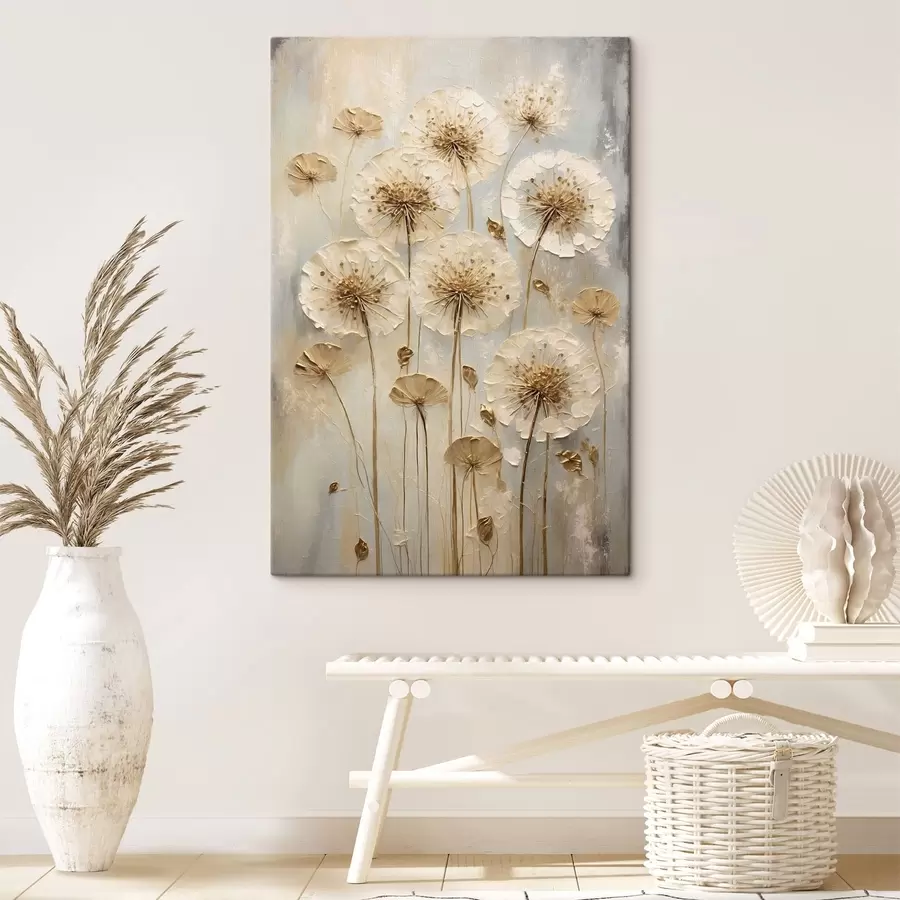  Schilderijen Hoge crèmekleurige bloemen op een lichte achtergrond s47282