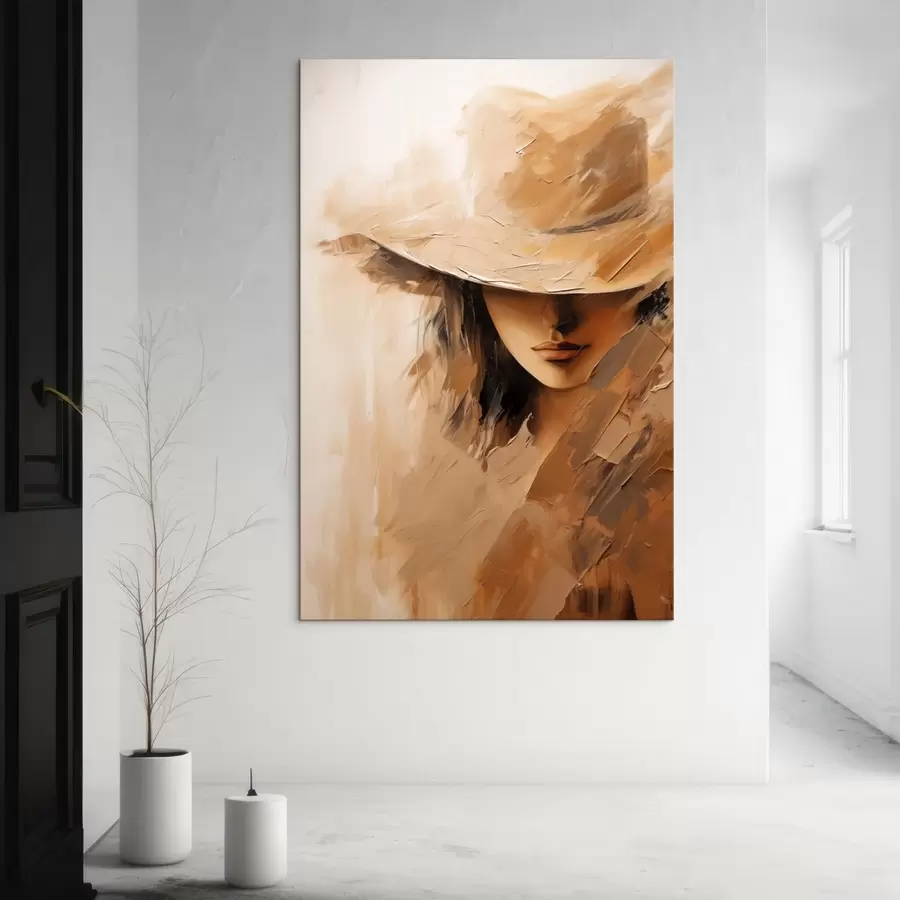  Schilderijen Vrouw met hoed in warme, gestructureerde penseelstreken s47315