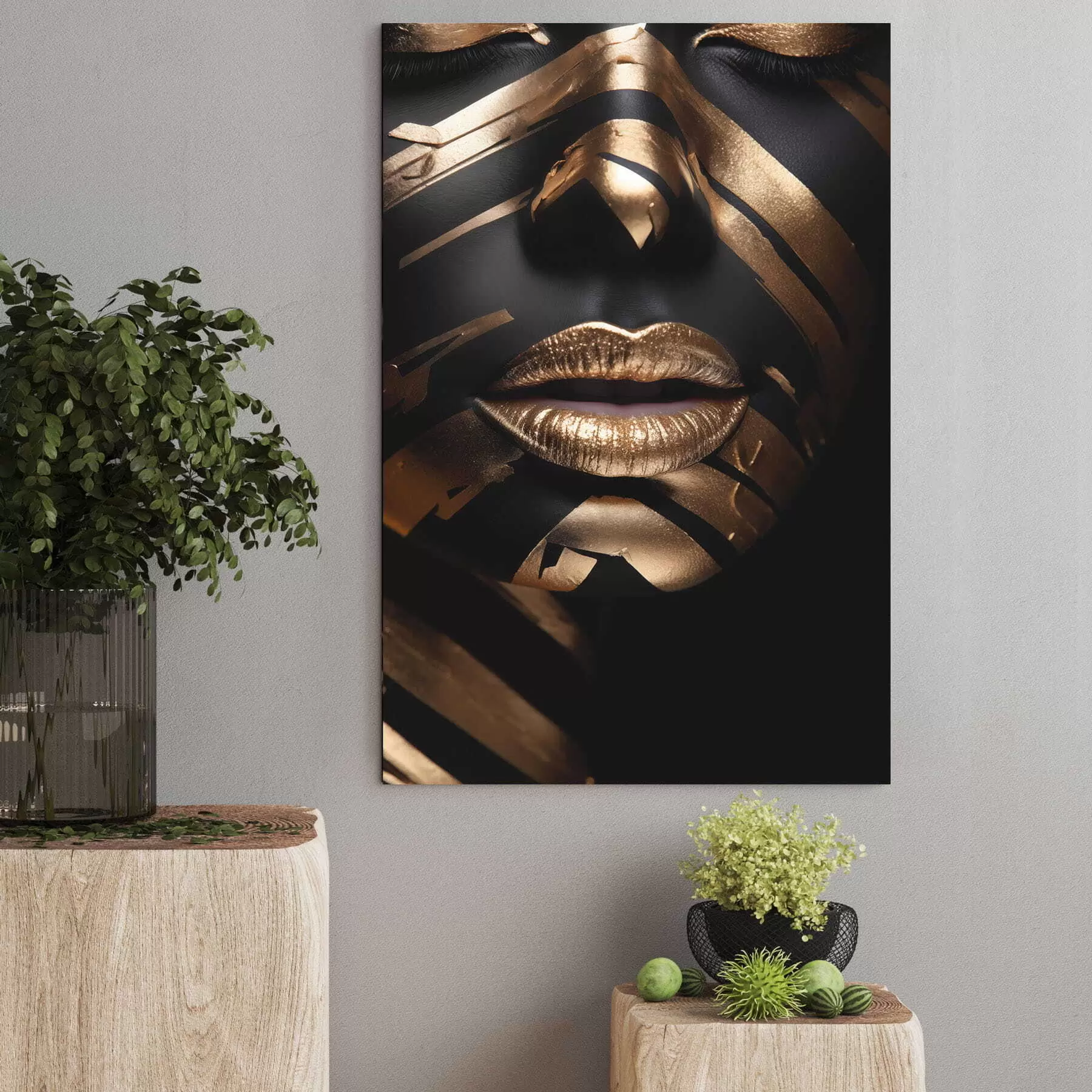  Schilderijen Gezicht met zwart en strepen s47320