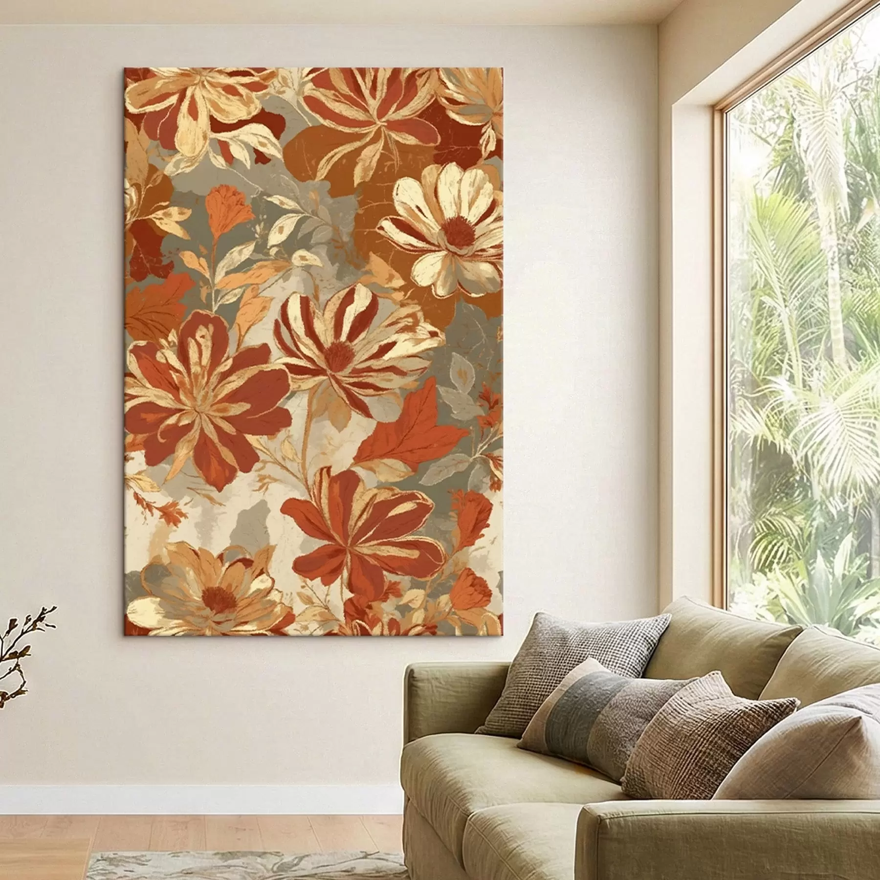  Schilderijen Bloemenpatroon in warme roest- en crèmekleuren s47770
