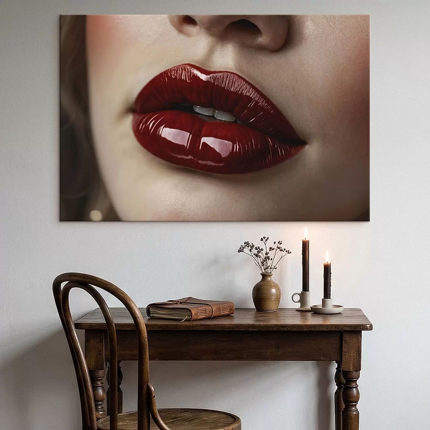  Schilderijen Zeer close-up van glanzende rode lippen s47772