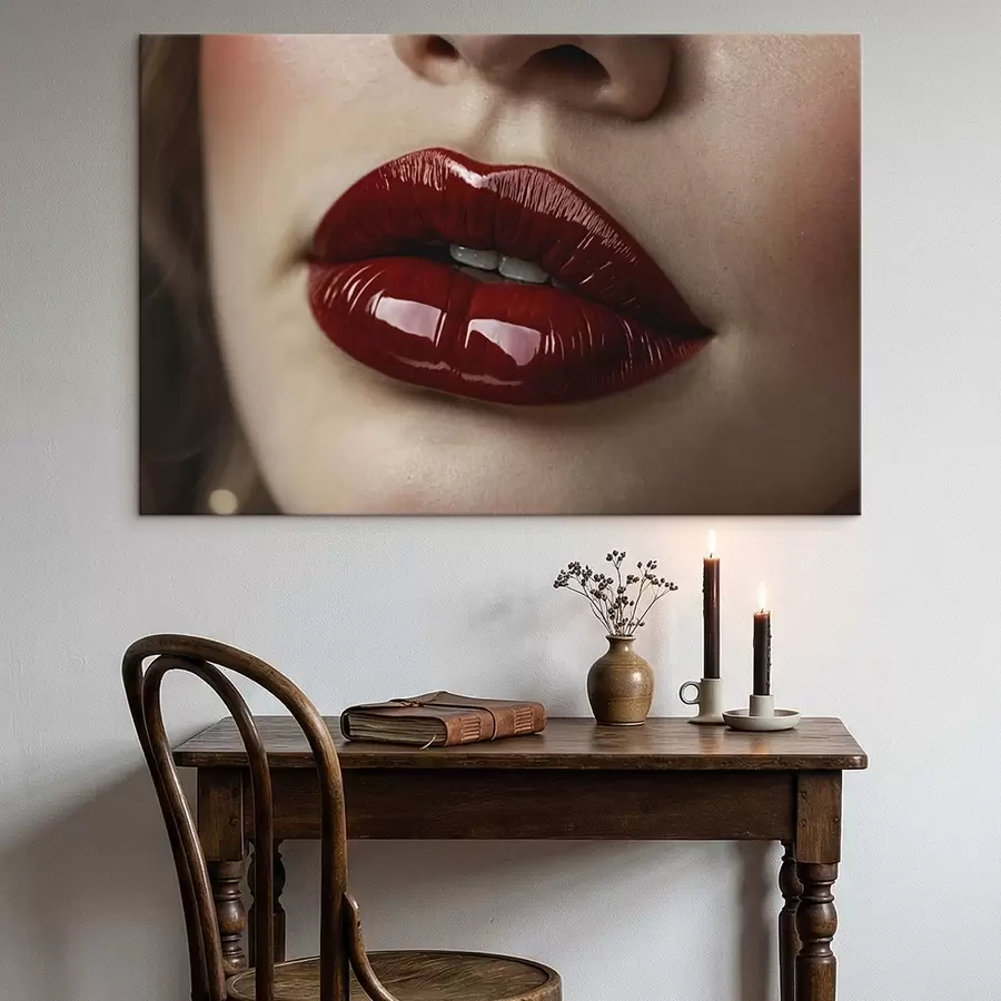  Schilderijen Zeer close-up van glanzende rode lippen s47772