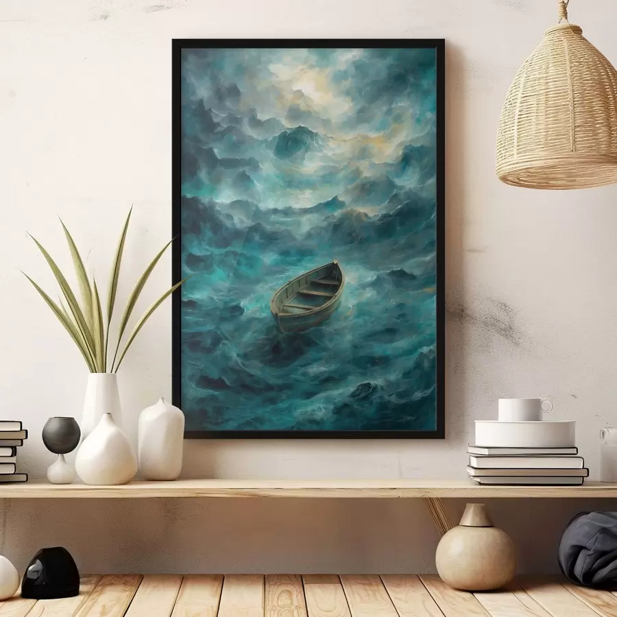 Fotobehang Boot op golven in een stormachtige zee f47272