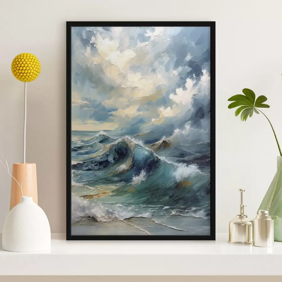 Fotobehang Zeegolven onder een heldere bewolkte hemel f47275