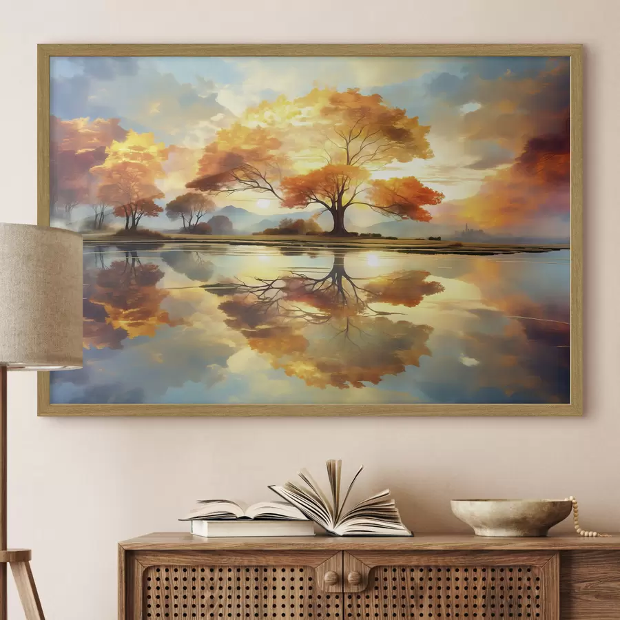 Fotobehang Levendige bomen weerspiegeld in het water f47287