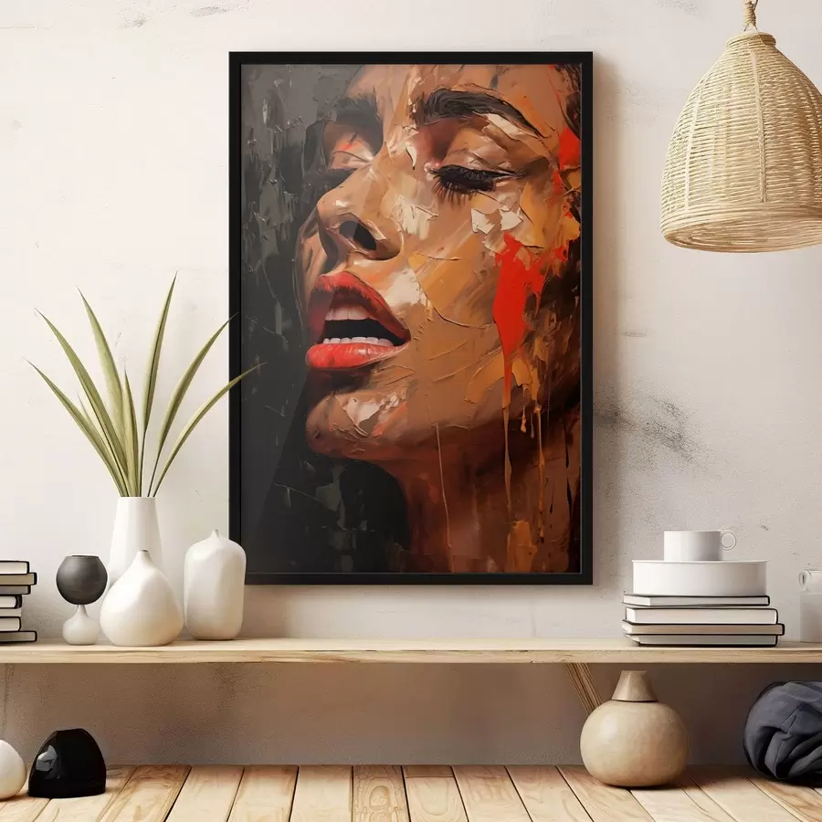 Fotobehang Vrouwelijk portret in warme penseelstreken en rode tinten f47294