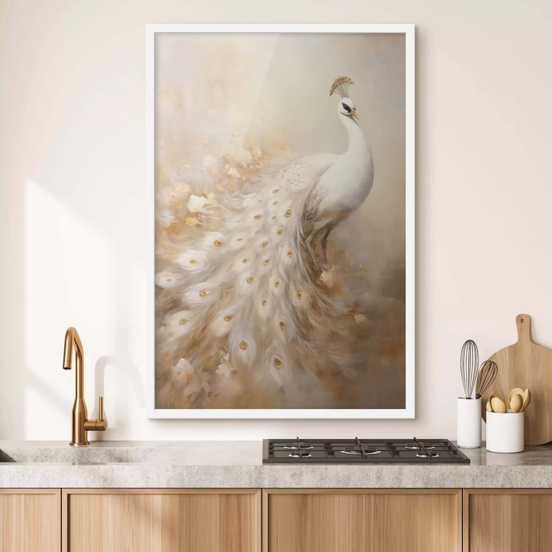 Fotobehang Lichte vogel met lange staart in luchtige tinten f47309