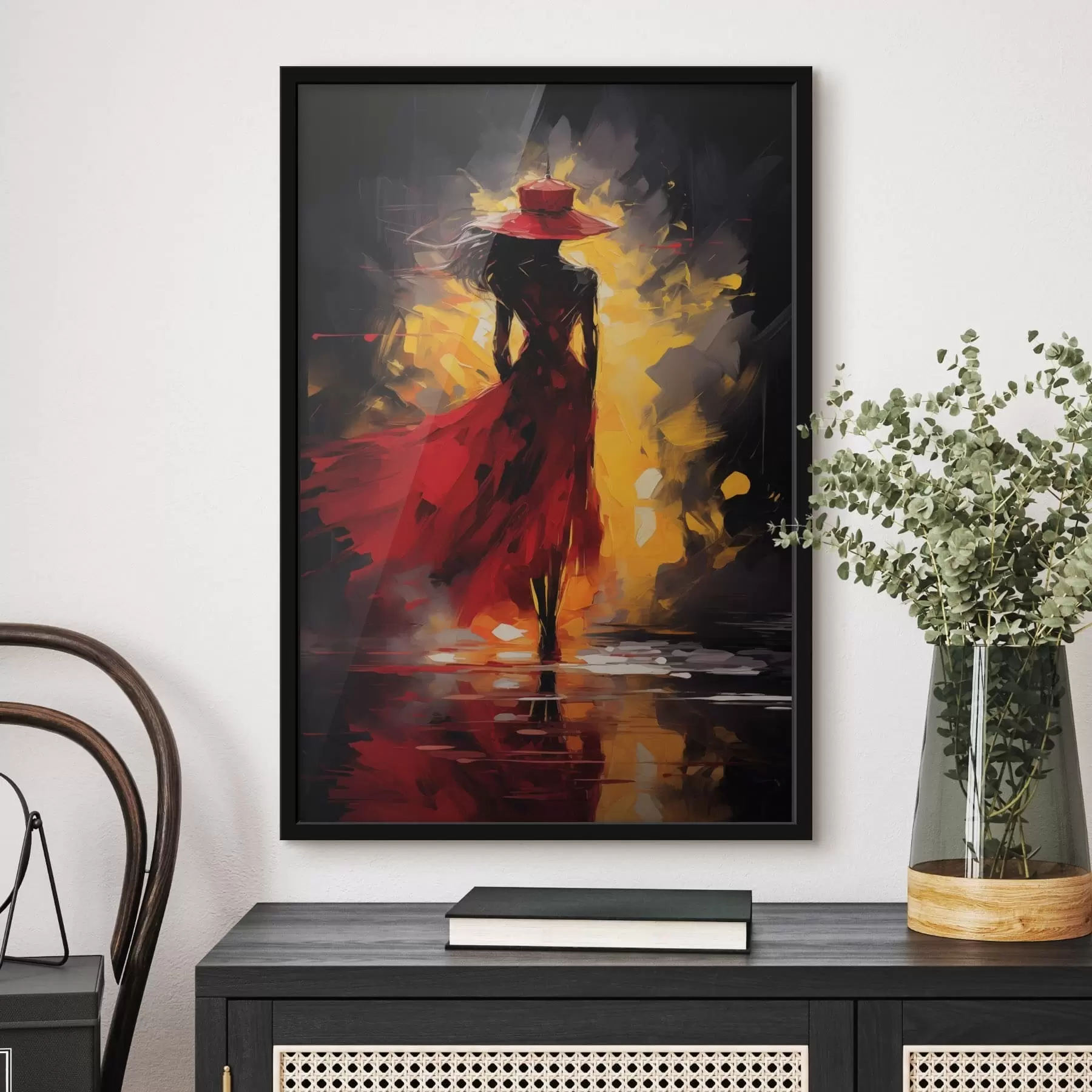 Fotobehang Figuur in rood in fel licht f47318